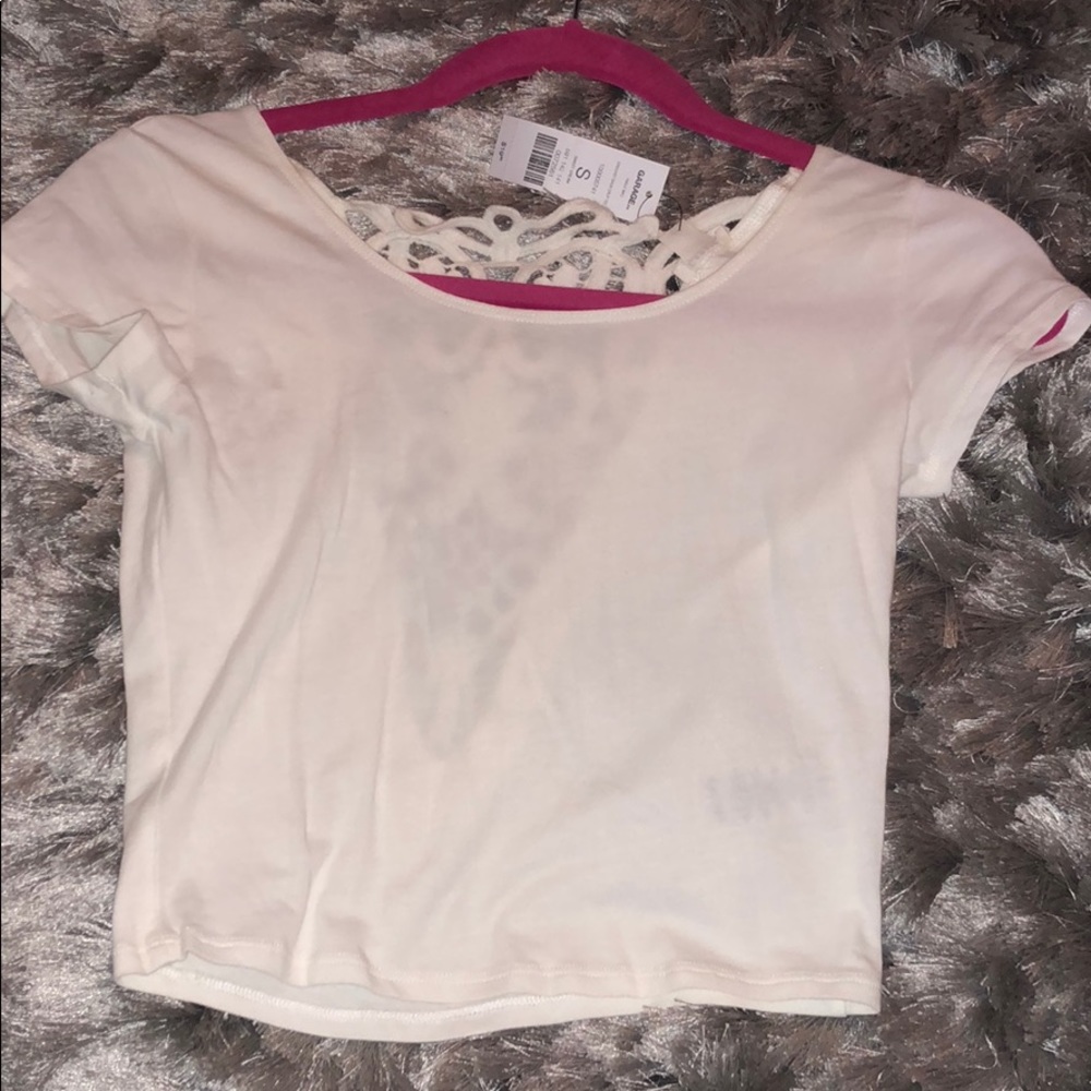 Garage White Solid Crop-Top with Cut-Out Back